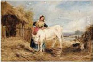 Farm Girl With Calf by Myles Birket Foster
