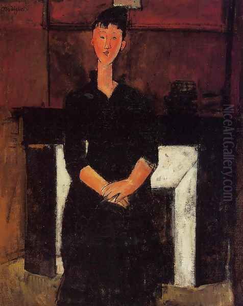 Woman Seated in front of a Fireplace - view 1