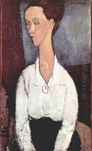 Portrait of Lunia Czechowska with white blouse by Amedeo Modigliani
