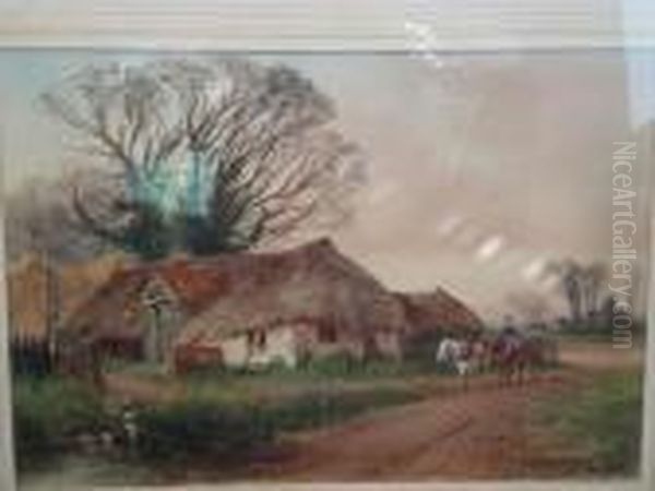 Plough Team Passing A Country Cottage - view 1