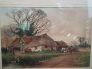 Plough Team Passing A Country Cottage by Henry Charles Fox