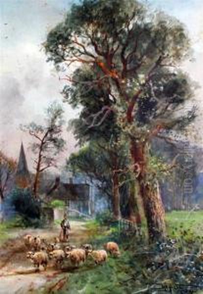 Shepherd And Flock On A Lane - view 1