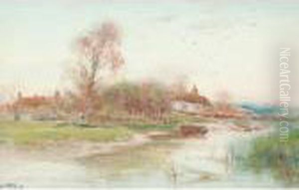 A River Scene With Boats, Landscape Beyond - view 1