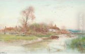 A River Scene With Boats, Landscape Beyond by Henry Charles Fox