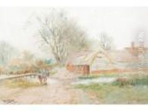 A Figure And Plough Horse Returning To A Farm
