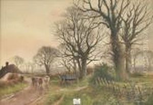 Horse And Cart On A Lane by Henry Charles Fox