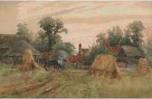 Leading Horses Through The Farmyard by Henry Charles Fox