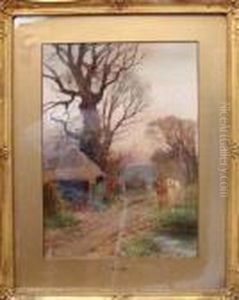 A Country Road In Autumn With A Farmer And A Team Of Horses by Henry Charles Fox