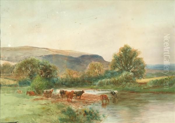 Cattle Watering In A Landscape - view 1