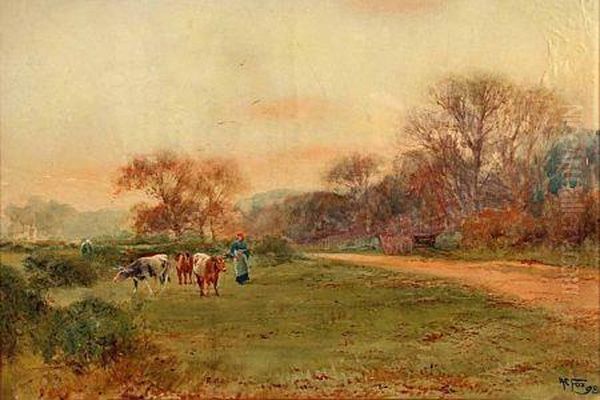 A Lady With Cattle In Country Landscape - view 1