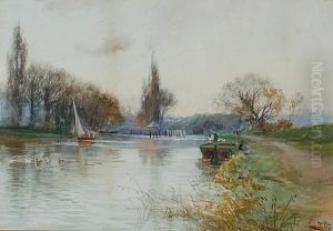 River Landscape With Figures And Boats