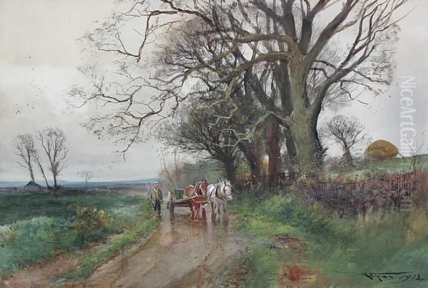 Drover And Cart On A Country Lane - view 1