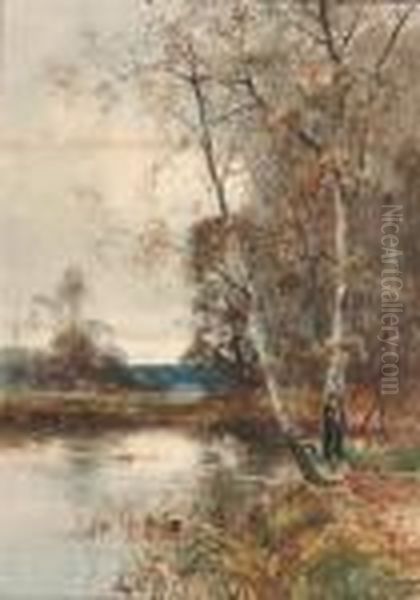River Landscape With Silver Birch Trees - view 1