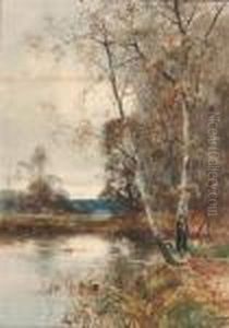 River Landscape With Silver Birch Trees