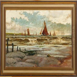 Sailing Ships At The Coast by Henry Charles Fox