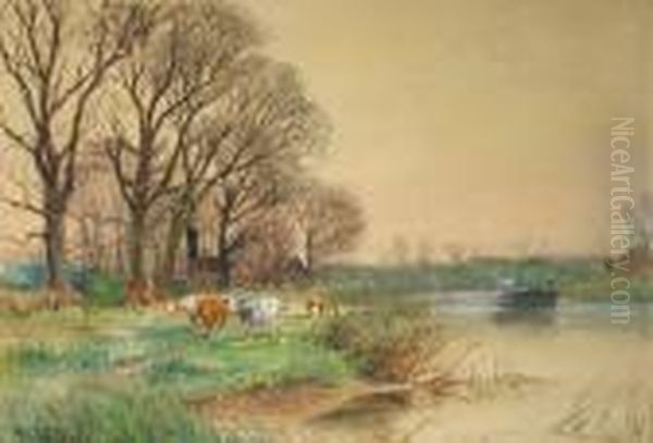 A Pastoral Landscape With A
Farmer And His Cattle On A Lane; A River Landscape With Figures In A
Boat And Cattle Grazing In The Foreground (2) - view 1