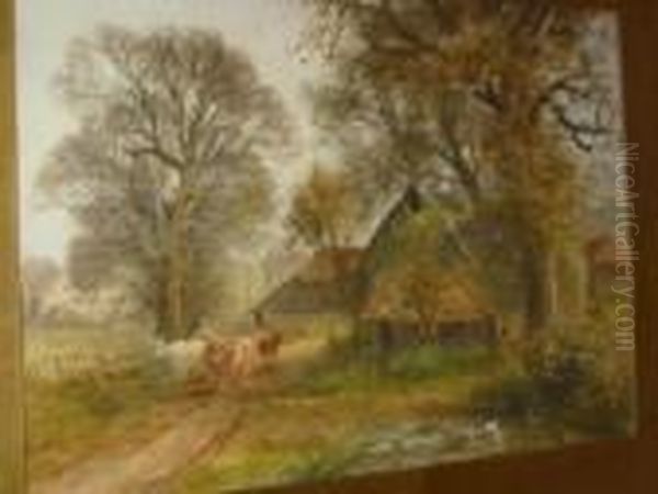 Cattle And Drover By A Farmstead - view 1