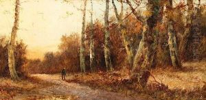 Wooded Country Lane With Figure, And Another Similar, A Pair, Both