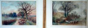 Shepherds And Flocks On Lanes by Henry Charles Fox
