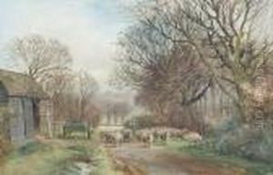 A Shepherd Driving His Flock Past A Barn A Shepherd Driving His Flock Past A Barn