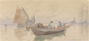 Fishingboats In Venice by Pietro Fragiacomo