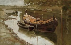 A Mooring On The River by Pietro Fragiacomo