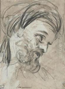 Head Of A Bearded Man, Wearing A Turban by Jean-Honore Fragonard