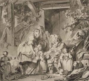 La Visite Au Grand-pere With Inscription 'fragonard' by Jean-Honore Fragonard
