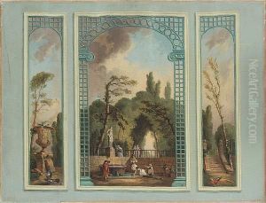 A Tromp L'oeil Showing Figures By Afountain