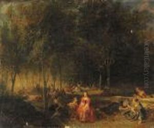 Paesaggio Boscoso Con Scene Galanti by Jean-Honore Fragonard