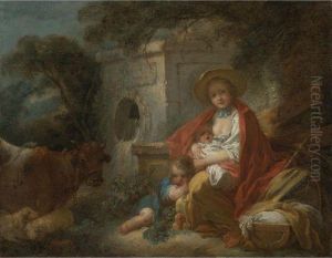 Peasant Girl With Two Children by Jean-Honore Fragonard