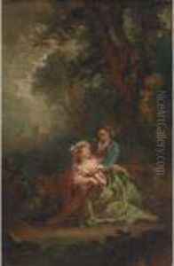 Lovers In A Wooded Landscape by Jean-Honore Fragonard