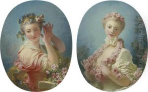 A Young Blonde Woman With A Garland Of Roses Around Her Neck by Jean-Honore Fragonard