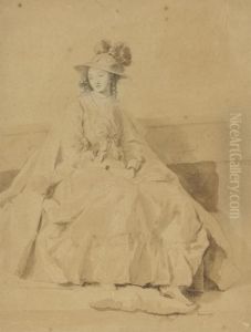 An Elegant Young Lady Seated Wearing An Elaborate Hat by Jean-Honore Fragonard