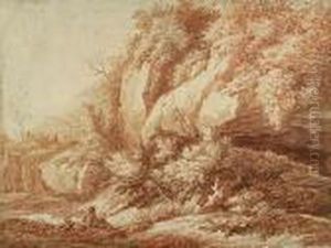 Shepherd Boy Beside A Rocky Escarpment by Jean-Honore Fragonard