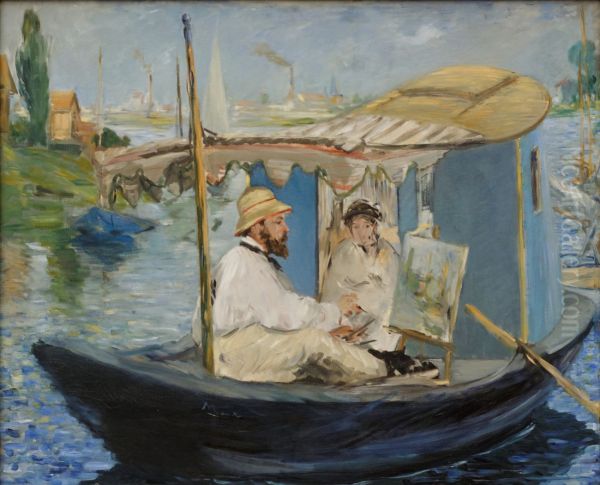 Claude Monet Working on his Boat in Argenteuil 1874 - view 1