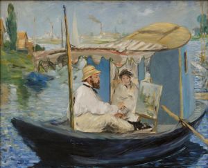 Claude Monet Working on his Boat in Argenteuil 1874 by Edouard Manet