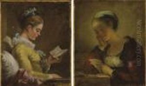 Jeune Fille Lisant ; Et Jeune Fille Lisant Une Lettre by Jean-Honore Fragonard