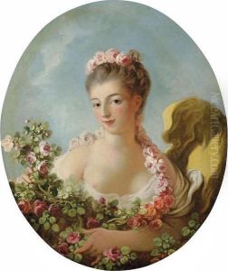 Young Woman With A Garland Of Roses (said To Be Adeline Colombe) by Jean-Honore Fragonard