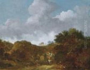 A Landscape With A Man Being Chased, A File Of Carts On A Hill