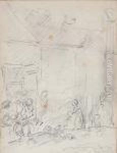 Une Femme Et Des Enfants Devant Le Porche D'une Maison by Jean-Honore Fragonard
