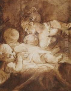 Junge Frau, Im Begriff, Ein Kind Zu
Stillen, Und Zwei Kleinkinder (madonna Mit Kind
Und Zwei Engeln ?). by Jean-Honore Fragonard