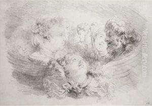Diverses Etudes De Tetes by Jean-Honore Fragonard