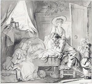 Scene Familiale Dite La Visite A La Nourrice by Jean-Honore Fragonard