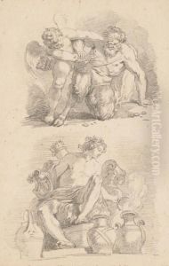 Cupid Fighting A Satyr And 
Mercury Seated On A Throne Lifting The Lid Of An Urn, After The Old 
Masters by Jean-Honore Fragonard