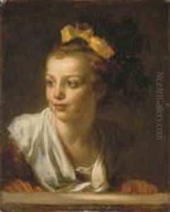A Young Girl Leaning On A Window Ledge by Jean-Honore Fragonard