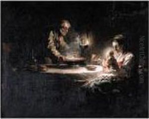 Interior With A Family Seated Around A Table Having Supper, Probably The Holy Family by Jean-Honore Fragonard