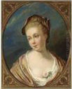 A Bust Length Portrait Of A Young Lady In A Painted Oval by Jean-Honore Fragonard