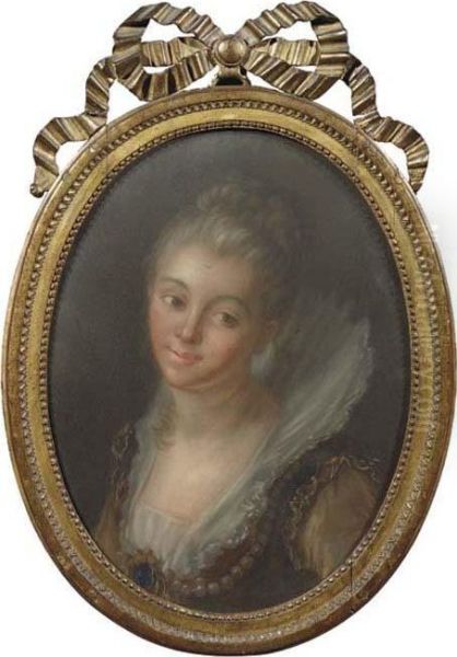 Portrait Of An Elegant Lady, Bust-length, Wearing An Ochre Dress,with Pearls - view 1