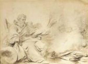 Le Songe De Plutarque: Un Homme Assis En Robe De Chambre Devant Unenuee by Jean-Honore Fragonard
